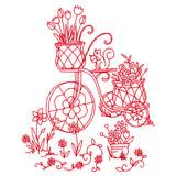 Classic Garden Scene - Bicycle (Redwork)