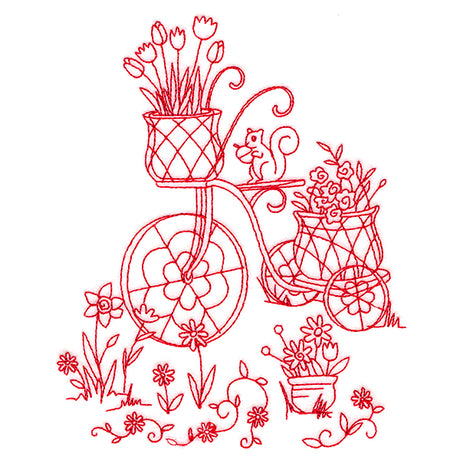 Classic Garden Scene - Bicycle (Redwork)