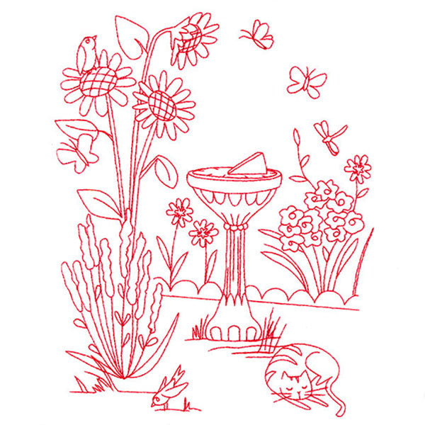 Classic Garden Scene - Sundial (Redwork)