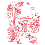 Classic Garden Scene - Sundial (Redwork)