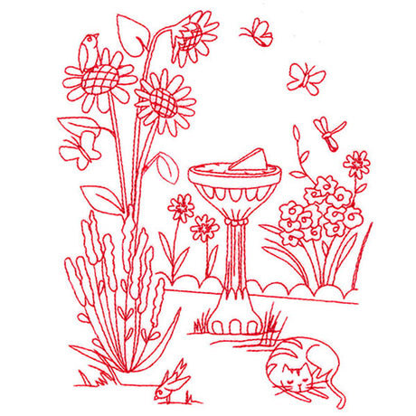 Classic Garden Scene - Sundial (Redwork)