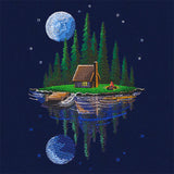 Moonlit Lakeside Cabin Scene