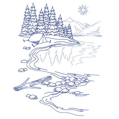 Classic Camping Scene - Lakeside (Bluework)