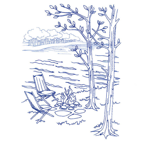 Classic Camping Scene - Bonfire (Bluework)