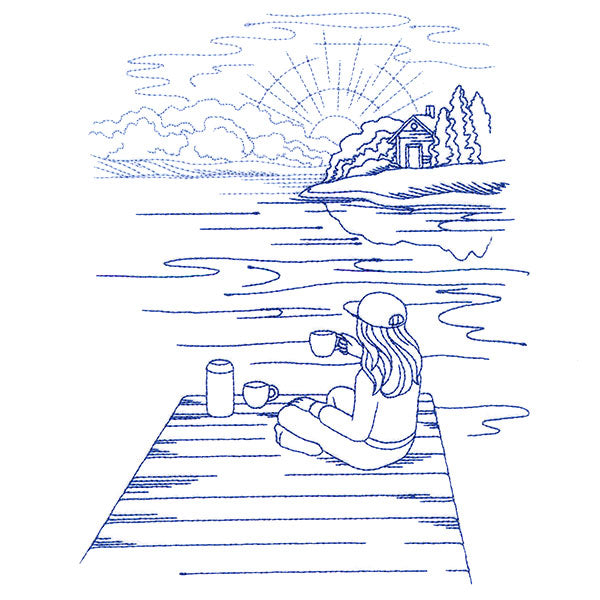 Classic Camping Scene - Dock (Bluework)