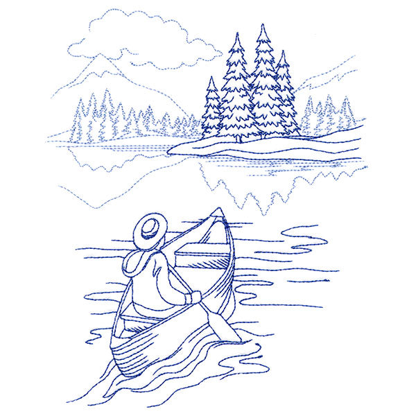 Classic Camping Scene - Boating (Bluework)