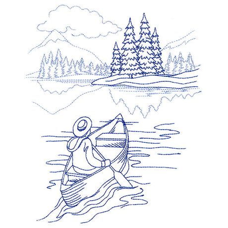 Classic Camping Scene - Boating (Bluework)