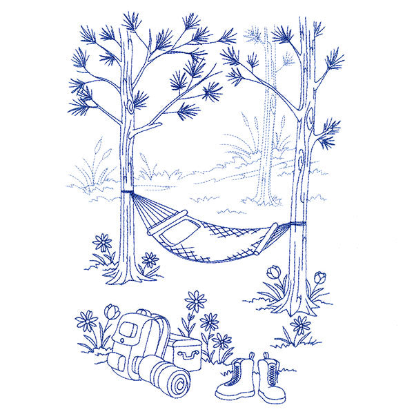 Classic Camping Scene - Hammock (Bluework)