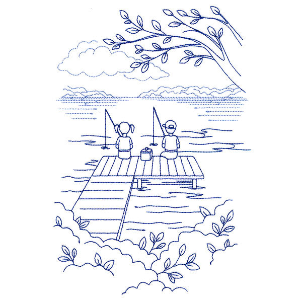 Classic Camping Scene - Fishing (Bluework)