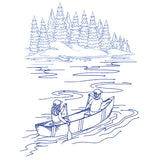 Classic Camping Scene - Canoeing (Bluework)