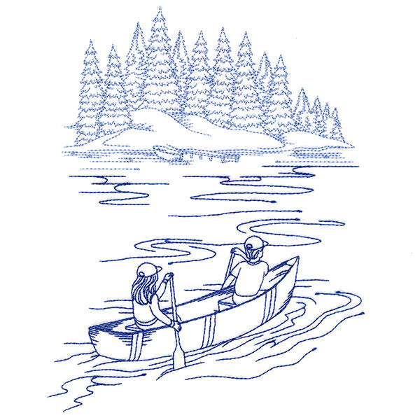 Classic Camping Scene - Canoeing (Bluework)