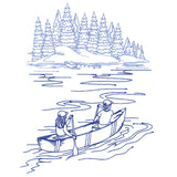 Classic Camping Scene - Canoeing (Bluework)