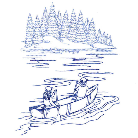 Classic Camping Scene - Canoeing (Bluework)