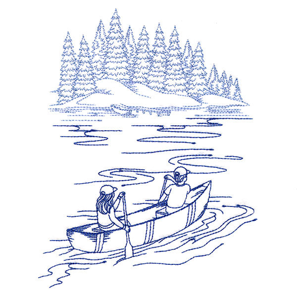 Classic Camping Scene - Canoeing (Bluework)