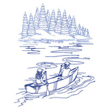Classic Camping Scene - Canoeing (Bluework)