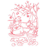 Magical Gnome Scene - At the Pond (Redwork)