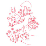 Magical Gnome Scene - In the Garden (Redwork)