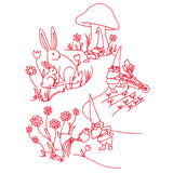Magical Gnome Scene - In the Garden (Redwork)