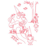 Magical Gnome Scene - Resting at Home (Redwork)