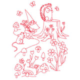 Magical Gnome Scene - Gathering with Friends (Redwork)