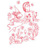 Magical Gnome Scene - Gathering with Friends (Redwork)