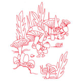 Magical Gnome Scene - Harvesting Mushrooms (Redwork)