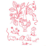 Magical Gnome Scene - Picking Strawberries (Redwork)