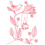 Magical Gnome Scene - Swinging (Redwork)