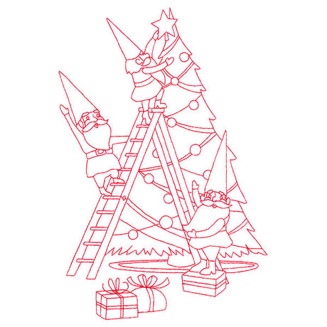 Gnome For The Holidays - Decorating (Redwork)