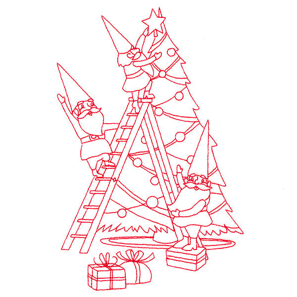 Gnome For The Holidays - Decorating (Redwork)