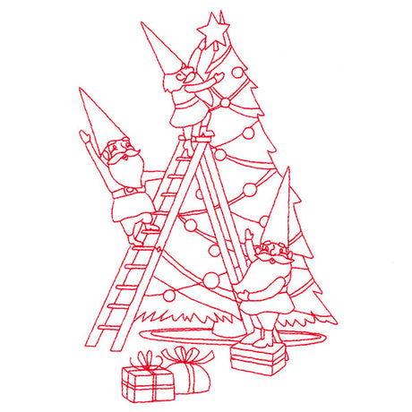 Gnome For The Holidays - Decorating (Redwork)