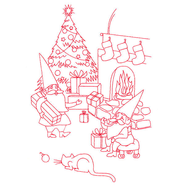 Gnome For The Holidays - Giving Gifts (Redwork)