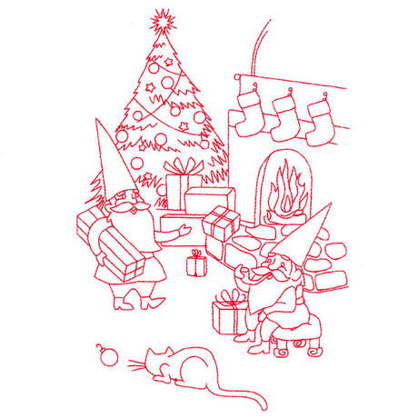 Gnome For The Holidays - Giving Gifts (Redwork)