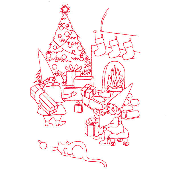 Gnome For The Holidays - Giving Gifts (Redwork)