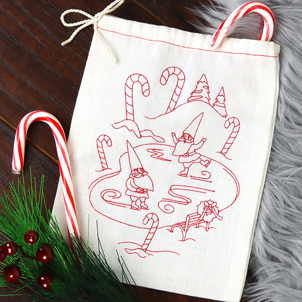 Gnome For The Holidays - Ice Skating (Redwork)