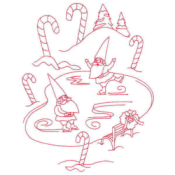 Gnome For The Holidays - Ice Skating (Redwork)