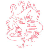 Gnome For The Holidays - Ice Skating (Redwork)