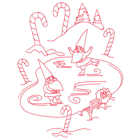 Gnome For The Holidays - Ice Skating (Redwork)