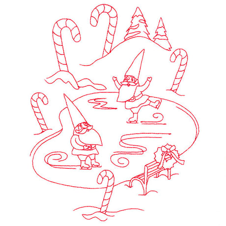 Gnome For The Holidays - Ice Skating (Redwork)