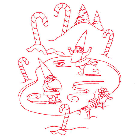 Gnome For The Holidays - Ice Skating (Redwork)