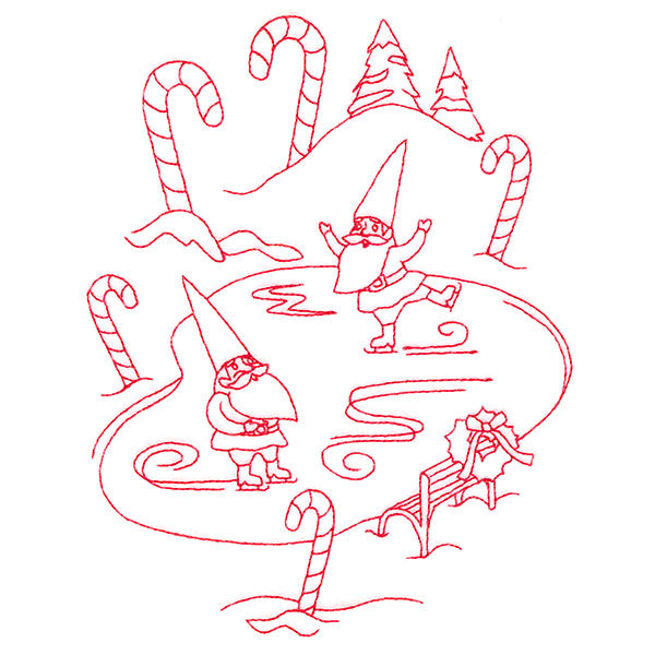 Gnome For The Holidays - Ice Skating (Redwork)