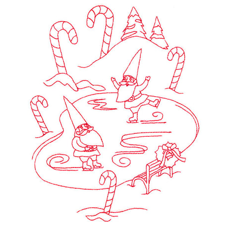 Gnome For The Holidays - Ice Skating (Redwork)