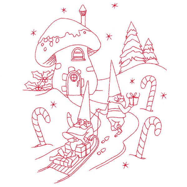 Gnome For The Holidays - Sledding (Redwork)