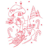 Gnome For The Holidays - Sledding (Redwork)