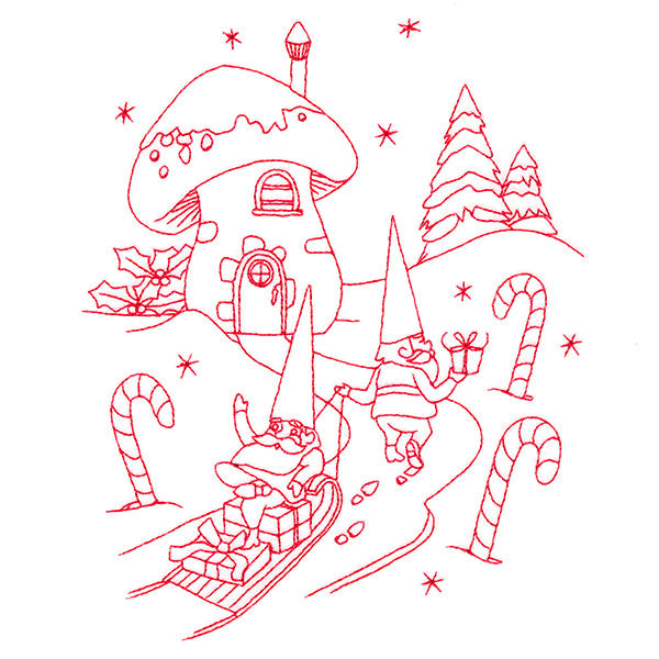 Gnome For The Holidays - Sledding (Redwork)