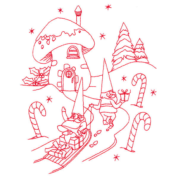 Gnome For The Holidays - Sledding (Redwork)