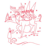 Gnome For The Holidays - Riding a Reindeer (Redwork)