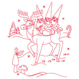 Gnome For The Holidays - Riding a Reindeer (Redwork)