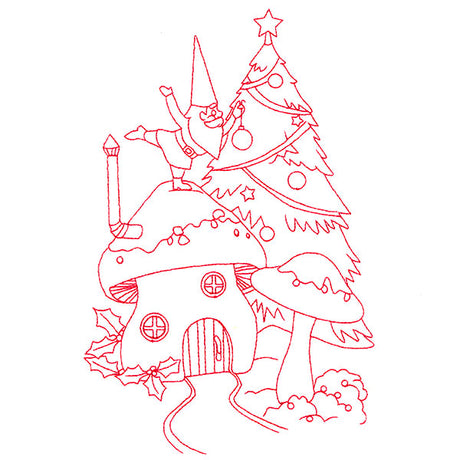 Gnome For The Holidays - Decking the Halls (Redwork)