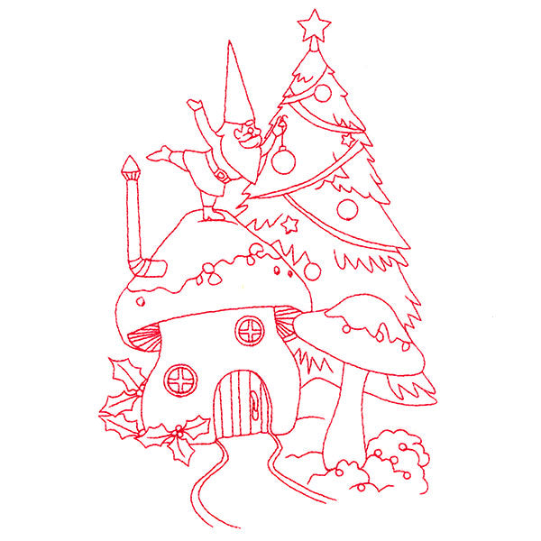 Gnome For The Holidays - Decking the Halls (Redwork)